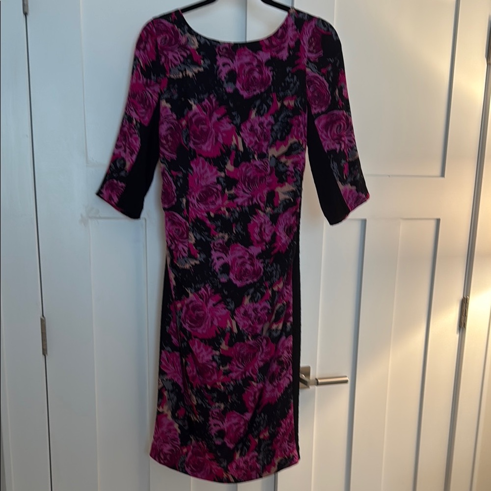 Tracy Reese Pink and Black Sheath Dress with 3/4 Sleeves